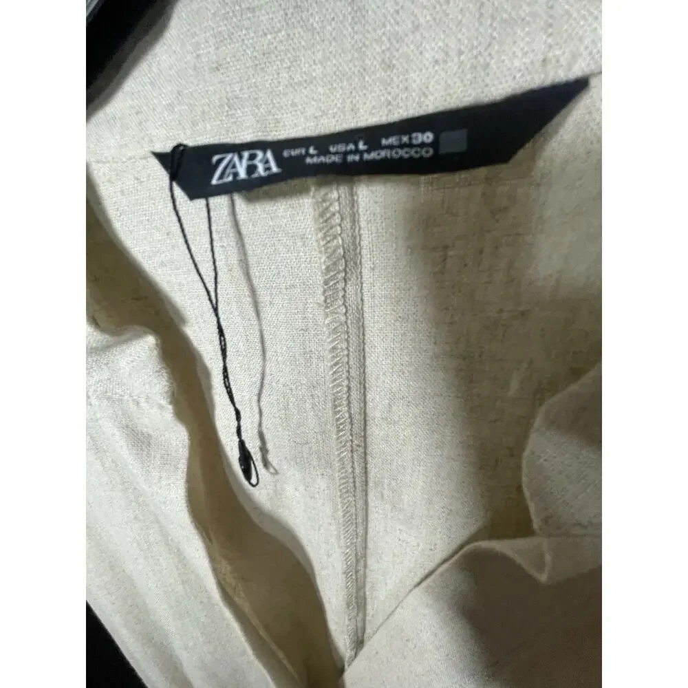Zara Button Front One Piece Linen Jumpsuit Khacki Size Large